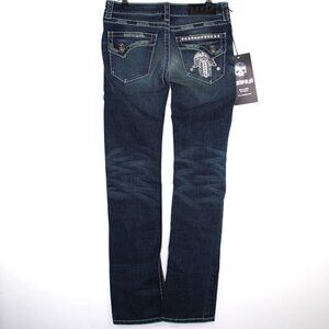 Rawkn Womens 27 x 34 Swavorski Studded Skull Y2K Style Straight Jeans NEW M1032